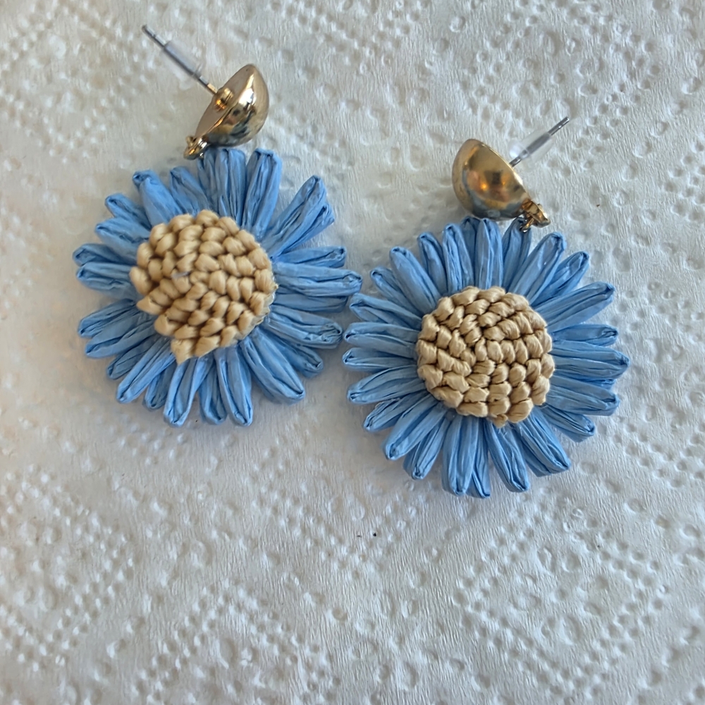 Blue and Beige Flower Earrings